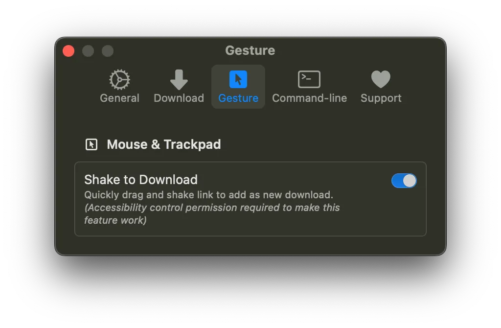 drag and shake settings