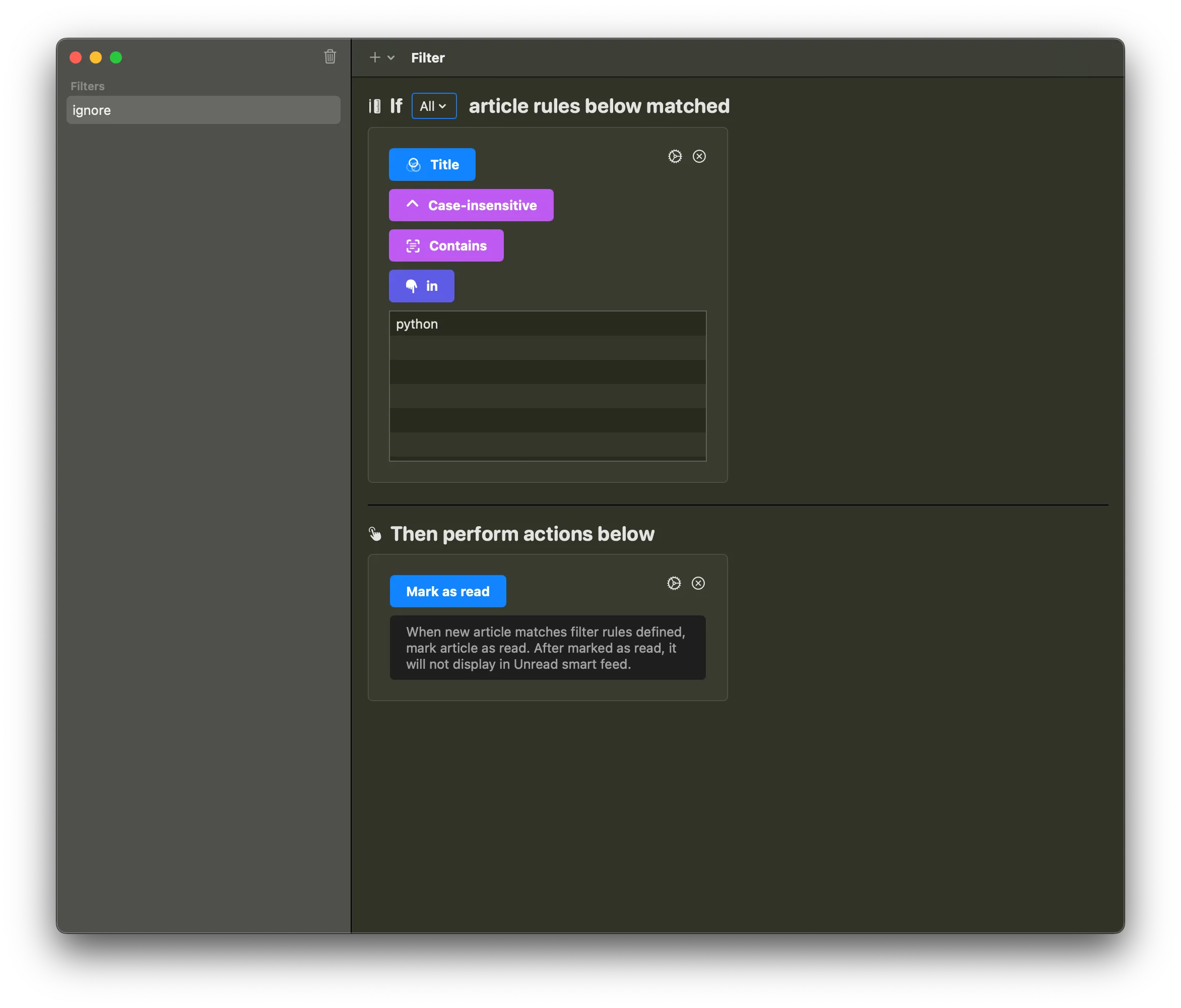 mark as read filter example