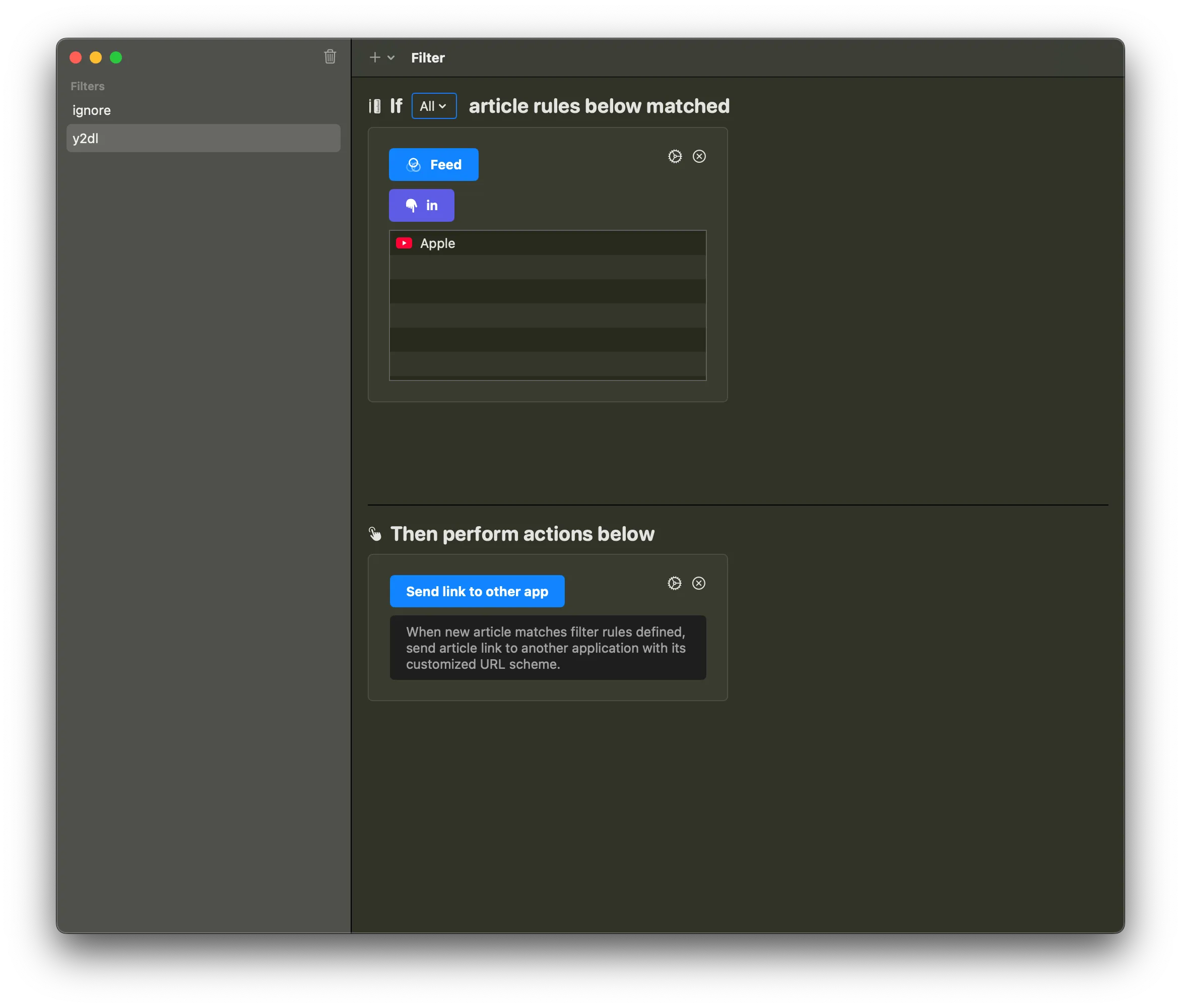send link to 3rd party app filter example